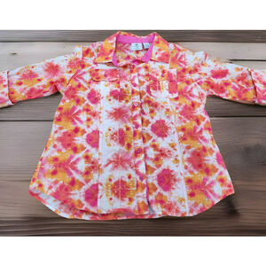 Caribbean Joe Womens Blouse Shirt Button Down Medium Petite 3/4 Sleeves